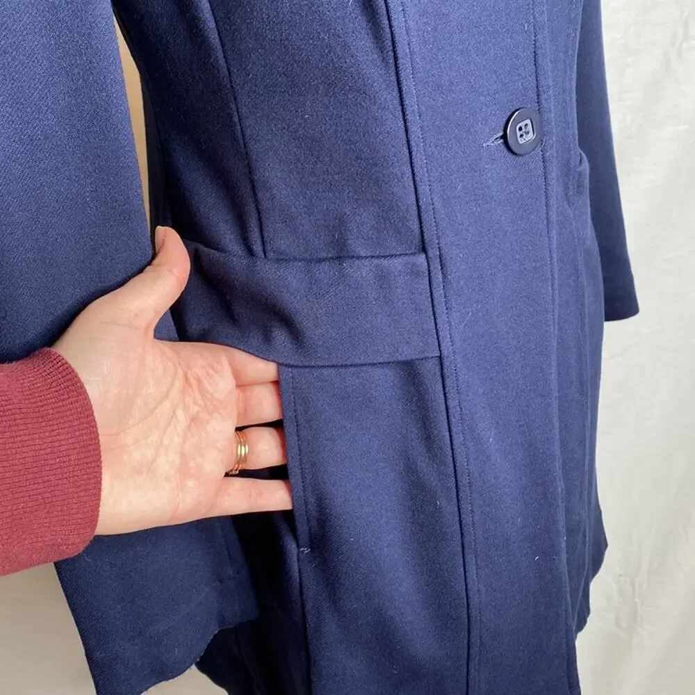 CABi Lido Thick Ponte Knit Longline Button Front Cardigan Navy‎ BlazerJacket sm